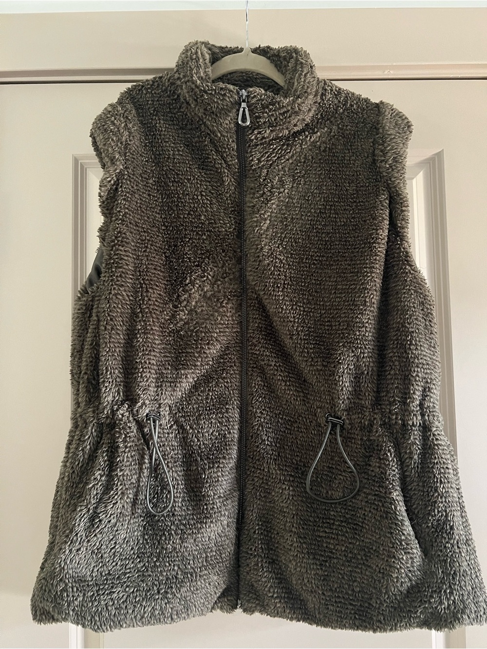 Democracy Plush Zip-Up Faux Fur Vest in Olive Green